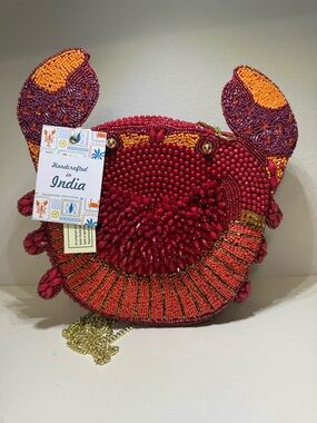 Viral NWT Handcrafted Red Beaded Crab Crossbody Bag
